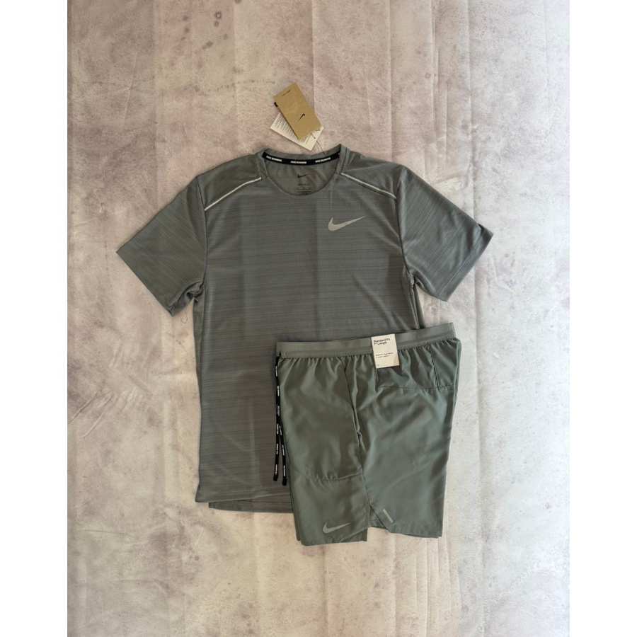 Nike - Stone Grey Miler 1.0 Short Set
